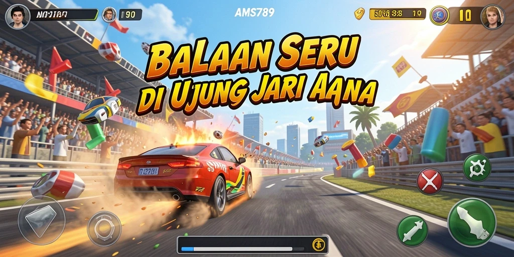 Tampilan gameplay menegangkan dari AMS789 di trek balap.