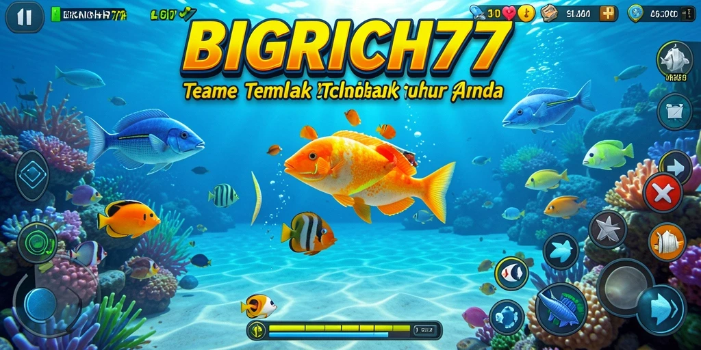 Screenshot permainan <strong>BIGRICH77</strong> menampilkan aksi seru menangkap ikan.