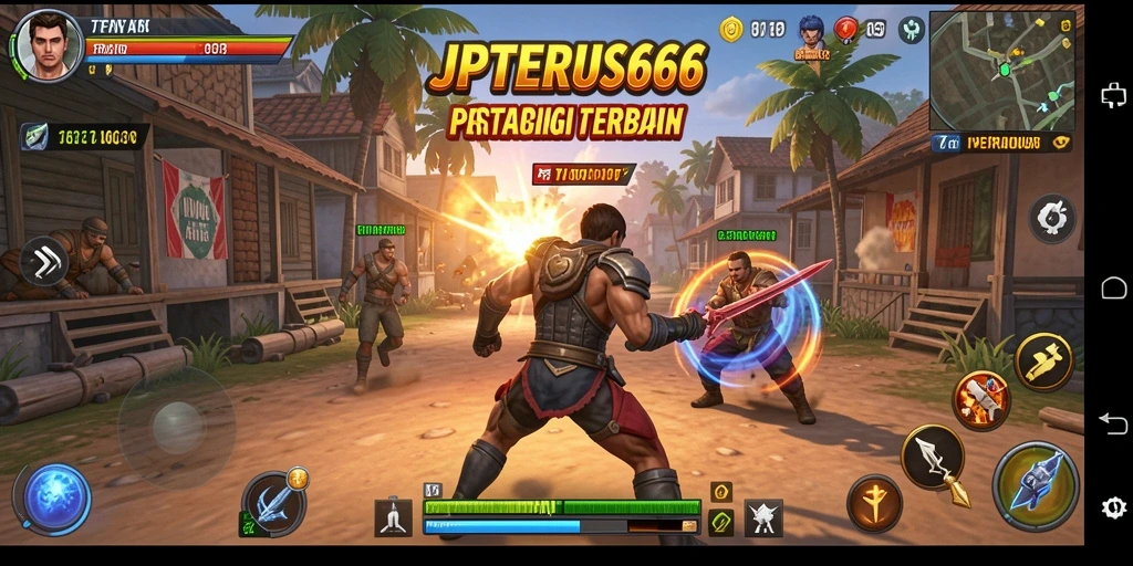 Tampilan gameplay menegangkan di JPTERUS66 dengan pertarungan strategis yang intens.