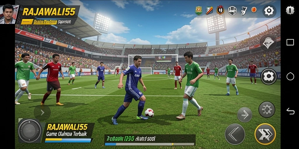 Screenshot RAJAWALI55 menampilkan aksi seru dalam gameplay olahraga.