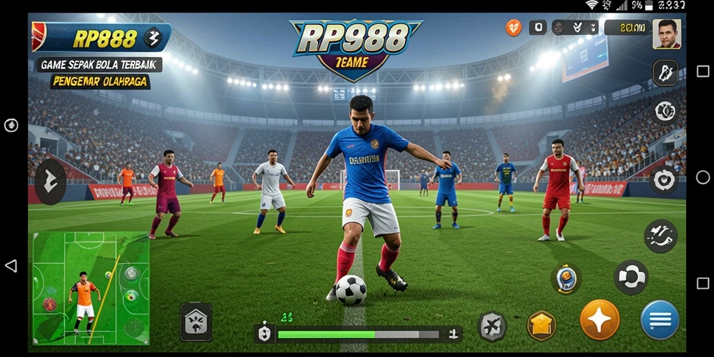 Gameplay mendebarkan RP888 dengan aksi sepak bola intens.