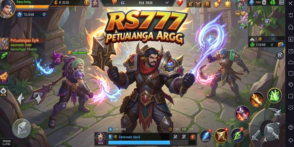Screenshot gameplay RS777 menampilkan pertarungan epik di dunia ARPG.