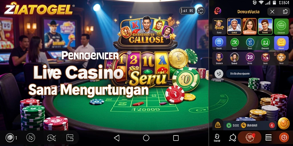 Screenshot gameplay ZIATOGEL menampilkan dealer langsung dan suasana kasino yang vibrant.
